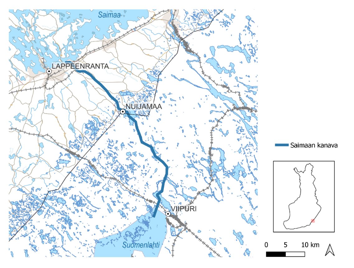 Karttakuvassa Saimaan kanava.