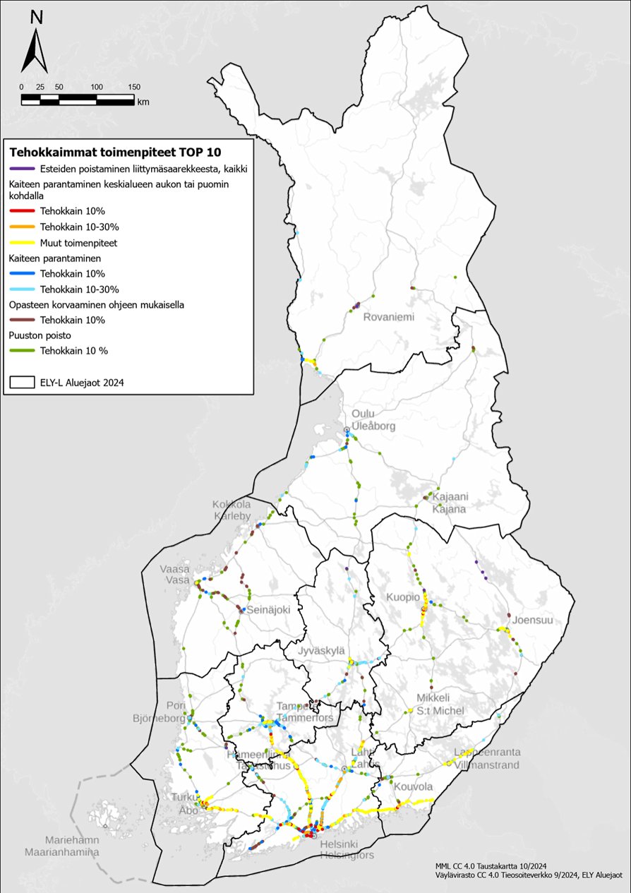 Tehokkaimmat toimenpiteet reunaympäristön suistumis- ja törmäysturvallisuuden tarkasteluissa