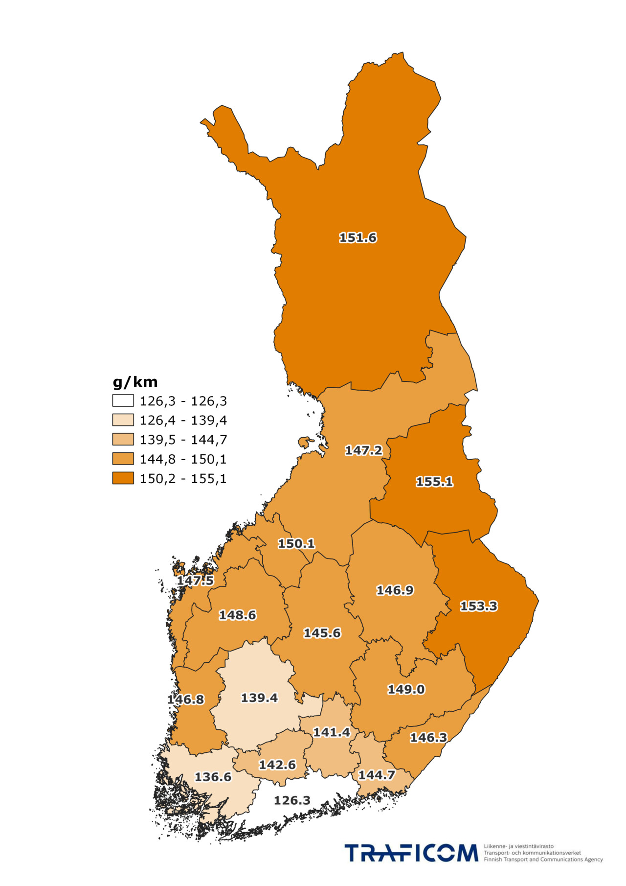 Henkilöautojen hiilidioksidipäästöt maakunnittain 2023