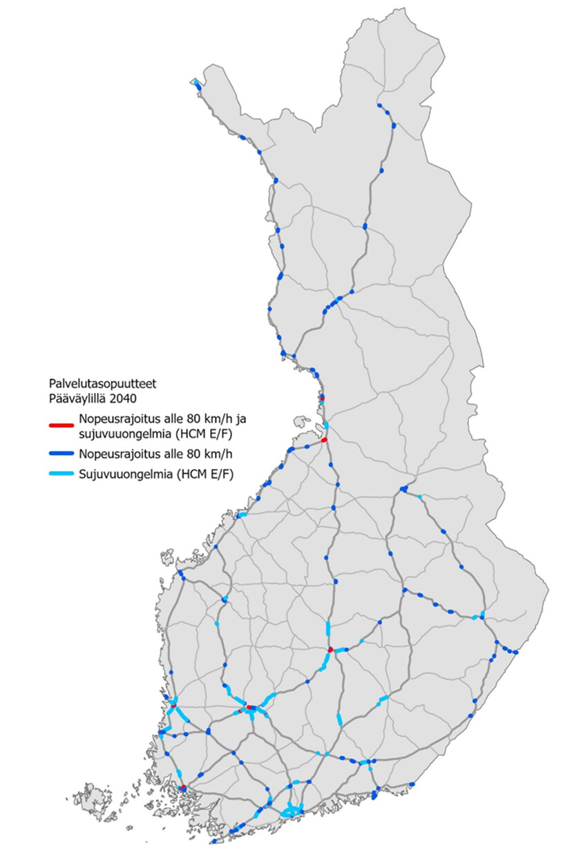 Suomen kartassa merkittävimpiin kuuluvat liikenneturvallisuuspuutteet pääväylillä