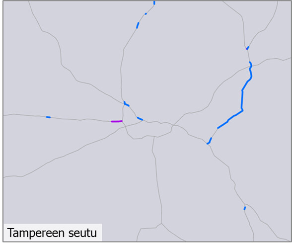 Kuvassa päätieverkon palvelutasopuutteet Tampereen seudulla