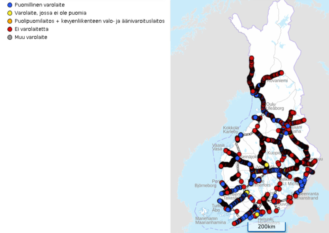 Suomen kartassa tasoristeystiedot, jotka päivitetty 1.6.2023