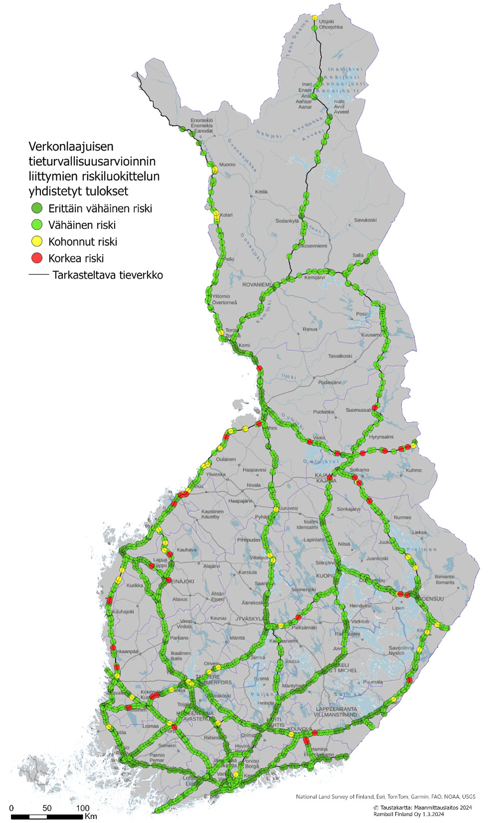 Suomen kartalla verkonlaajuinen tieturvallisuusarviointi, yhdistetty tulos: Liittymät